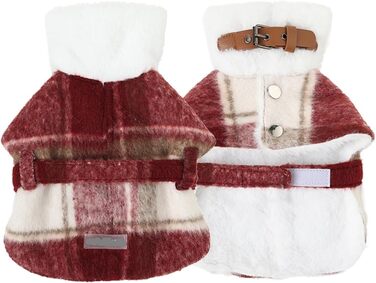 Вовняний теплий зимовий плащ для собак з червоним флісовим підкладкою, розмір L, червоний