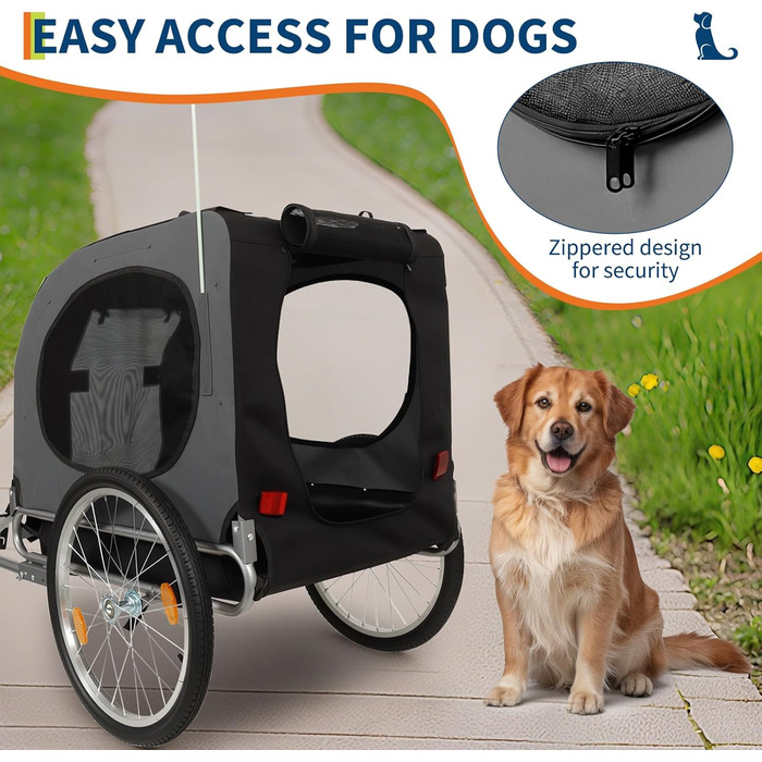 Причіп-коляска для собак до 40 кг та інших дрібних тварин - 88 lbs, сталевий каркас, колеса 16 дюймів, знімний вкладиш, для активного відпочинку (сірий)