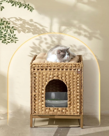 Шафа-будиночок для кота Klippehop з ротанга з лотком, 52x47x48,5 см