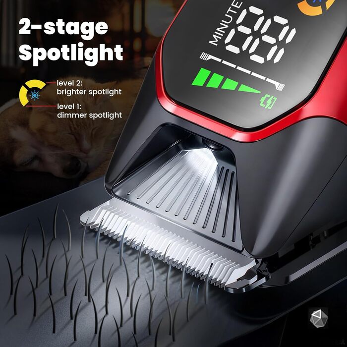 Електрична машинка для стрижки собак з густою шерстю, 2 швидкості, LED, акумуляторна, для собак та котів, з блокуванням, Стандартний набір