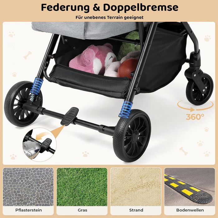 Візок для собак та котів MAMIZO, складний, до 20 кг, сірий