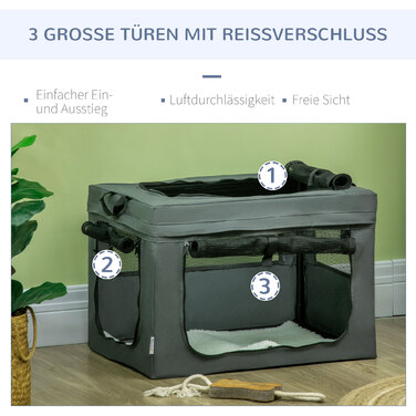 PawHut Dog Bag Box з сітчастим вікном та подушкою, коробка для транспортування кішок Oxford Grey для собак до 4 кг