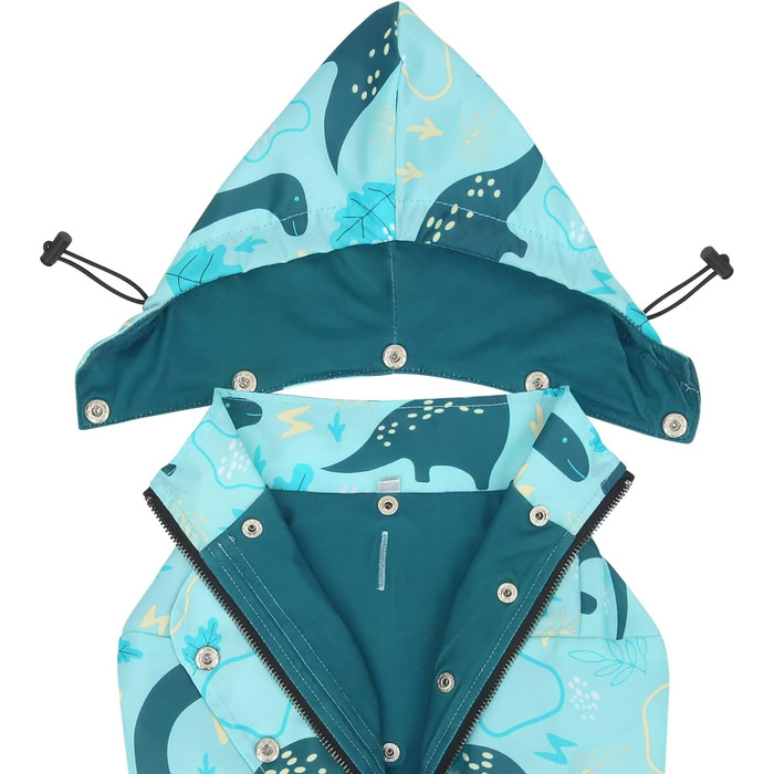 Дощовик для собак HDE, двошаровий, на блискавці, з капюшоном, розмір 3XL, дизайн динозавр
