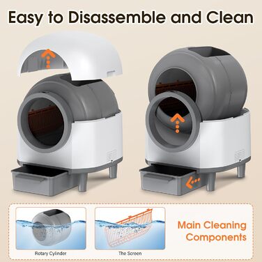 Автоматичний туалет для котів XXL, 80 л, самоочищення, керування через додаток, датчики безпеки, нейтралізація запаху, система безпечного зупинення, білий