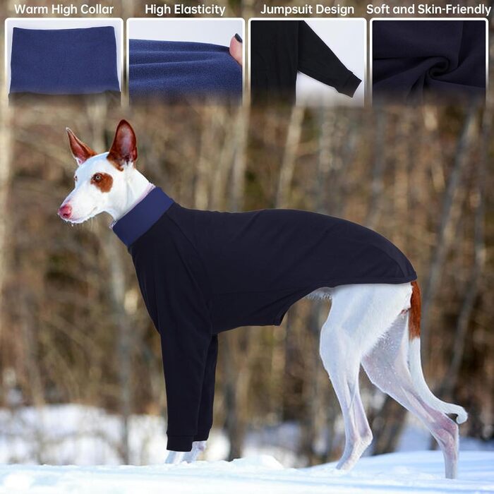 Пуловер з високим коміром для грейхаундів та віндхундів, теплий одяг для собак, зимовий пуловер для маленьких цуценят та грейхаундів, чорний (M)