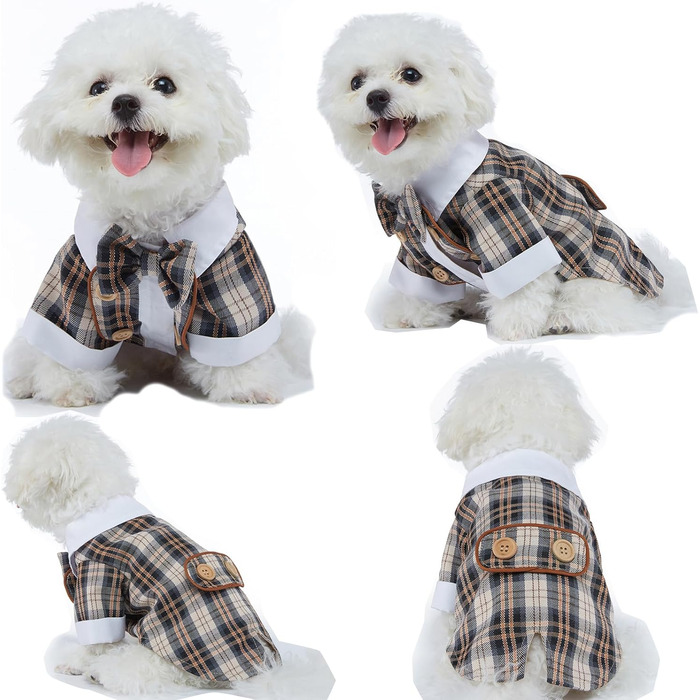 Елегантний костюм для собак: смокінг для маленьких та середніх собак, коричневий, з краваткою, для вечірок, свят, днів народжень, розмір L (довжина спини 34 см)