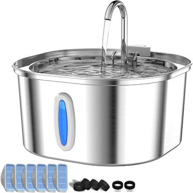 Автоматичний фонтанчик для котів та собак PEKTACO з нержавіючої сталі, 3.2L, з індикатором рівня води, тихий, з фільтрами (V01+6Filters)