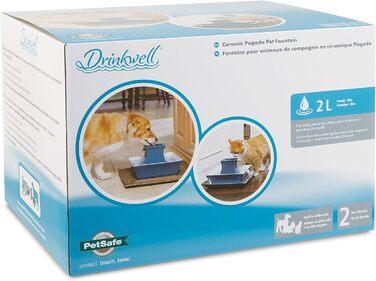 Керамічний фонтан для води PetSafe Drinkwell 2л, подвійний струмінь, для котів і собак, синій