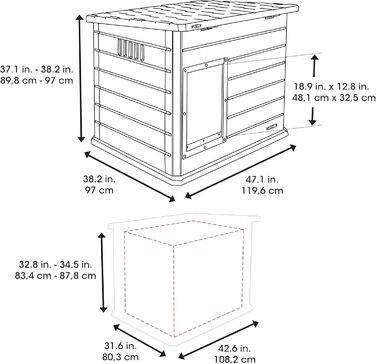 Кінець Lifetime - Зовнішній вольєр для собак, 120x97x97-90 см, переносний собачий будиночок, з піднятим дном, знімним перегородкою, захист від УФ-випромінювання, складане дах, прямокутний вольєр для саду (92314)