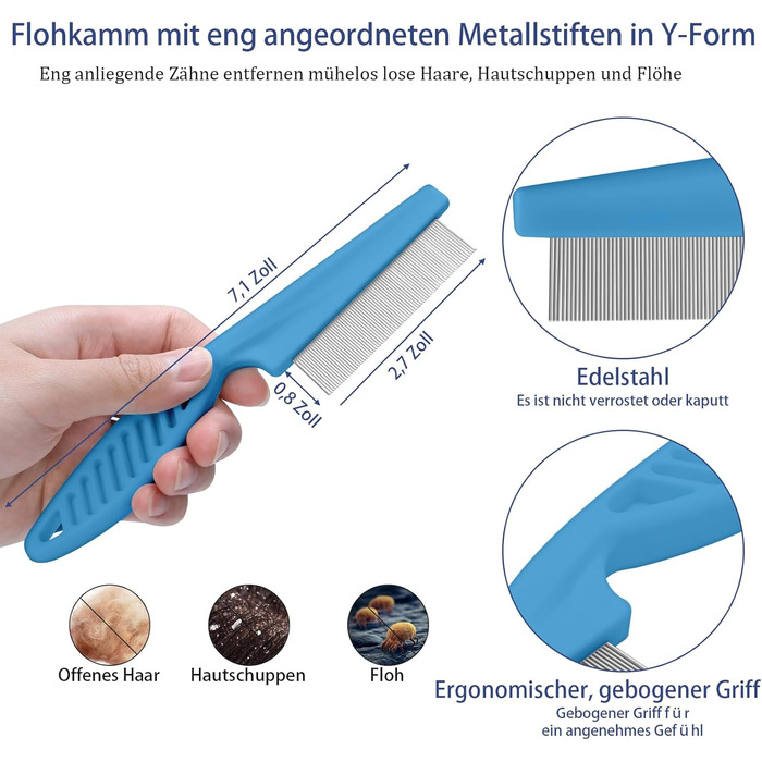 Набір щіток для собак, 5 шт., для грумінгу, самоочищувані, для великих та середніх собак, котів та дрібних тварин, для довгої та короткої шерсті, зменшує випадання шерсті, блакитний
