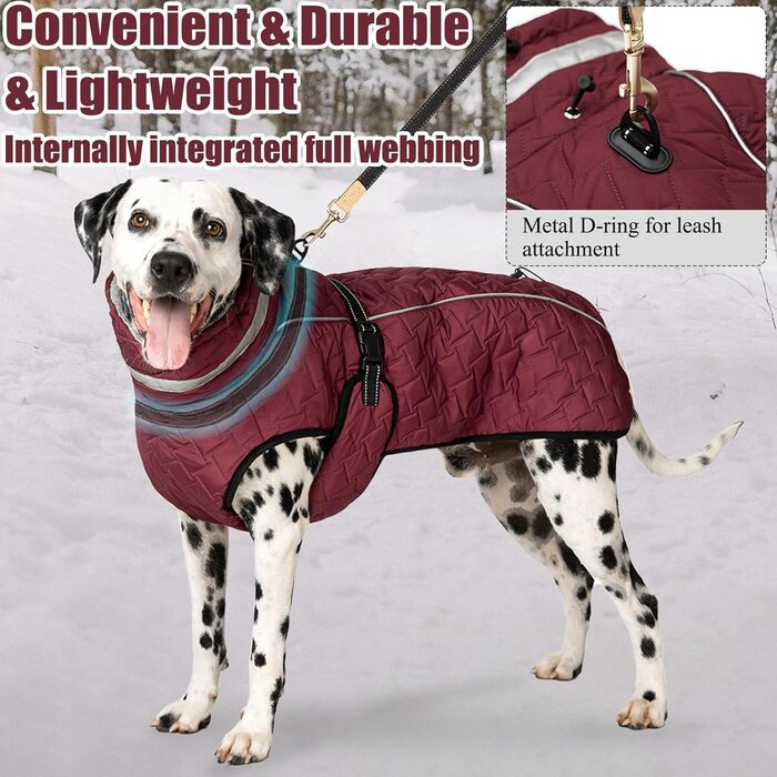 Водонепроникний зимовий теплий куртка для собак з підсумком, відбиваючий, для малих, середніх та великих собак (L, Червоний)