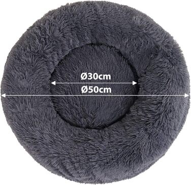Кругле ліжко для собак та котів Lionto, Ø 50 см, м'яке, плюшеве, сірого кольору, з товстою набивкою, 50x50x20 см