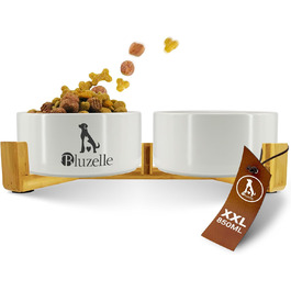 Набір мисок для собак та котів Bluzelle Balance Bowl 2-в-1 XXL, 2 шт. по 850 мл, кераміка, бамбук, антиковзаючі, для сухого та вологого корму, води (білий, сірий)