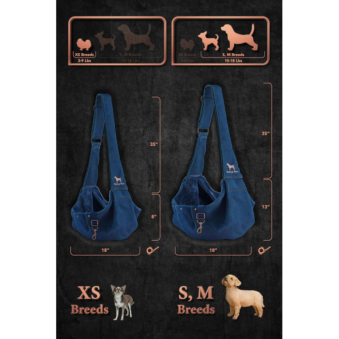 Трасик для собак Noah & Paw: переноска для маленьких собак до 5 кг, преміум денім, регульований ремінь, м'яке хутро, подвійний захист