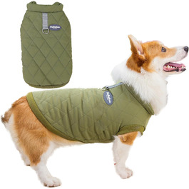 Зунеа Тепла куртка для собак маленьких та середніх порід, для коргі, з кільцем D, флісова підкладка, зимова куртка, захист від холоду, жилет, для цуценят, м'яка, для хлопчиків, такса, зелена, XXL Зелена