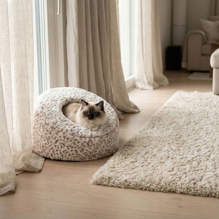 Ліжко-будиночок для котів CAVE Carinio: тепла лежанка-печера з двома входами, 48×48×29 см