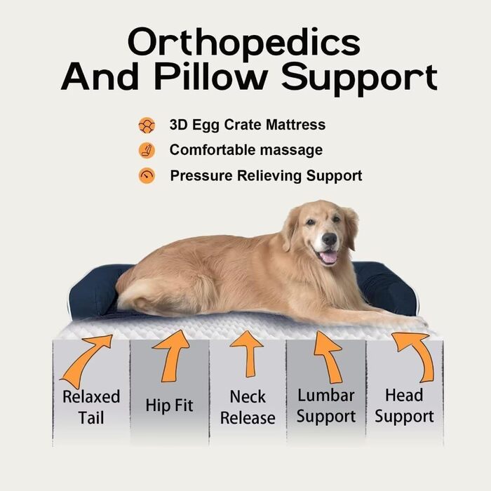 Ортопедичне лежанка для собак середніх порід, водонепроникна, блакитна, знімний чохол, 71x53x15 см