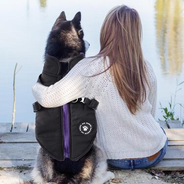 Зимовий теплий одяг для собак - водонепроникна куртка з шлейкою та кільцями, тепла жилетка для цуценят та собак маленьких, середніх та великих порід, чорний, XS