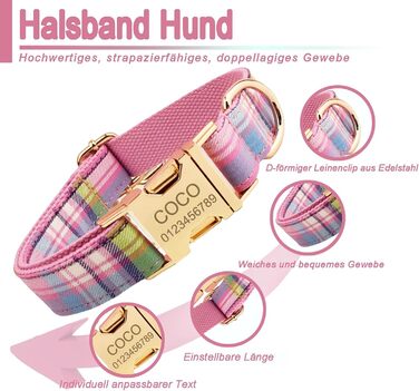 Персоналізоване собаче ошийник з металевою застібкою, з іменем та номером телефону. Регульовані розміри для великих та середніх собак (Collar 05)