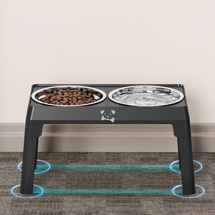 Подвійна регульована миска для великих собак на підставці, металева, 2x1л