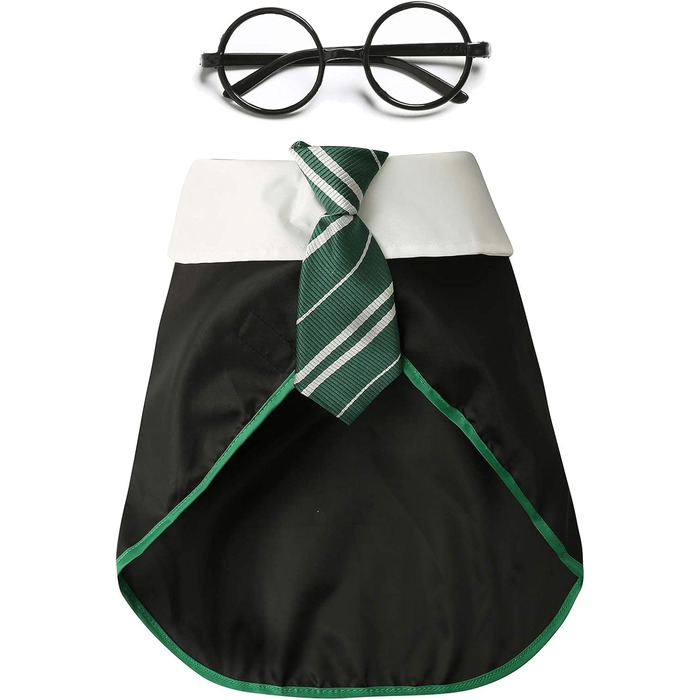 Сорочка для собак на Хелловін Impoosy: костюм кота-чаклуна, мила та м'яка сорочка з окулярами (розмір M, обхват шиї 35,6 см), чорний