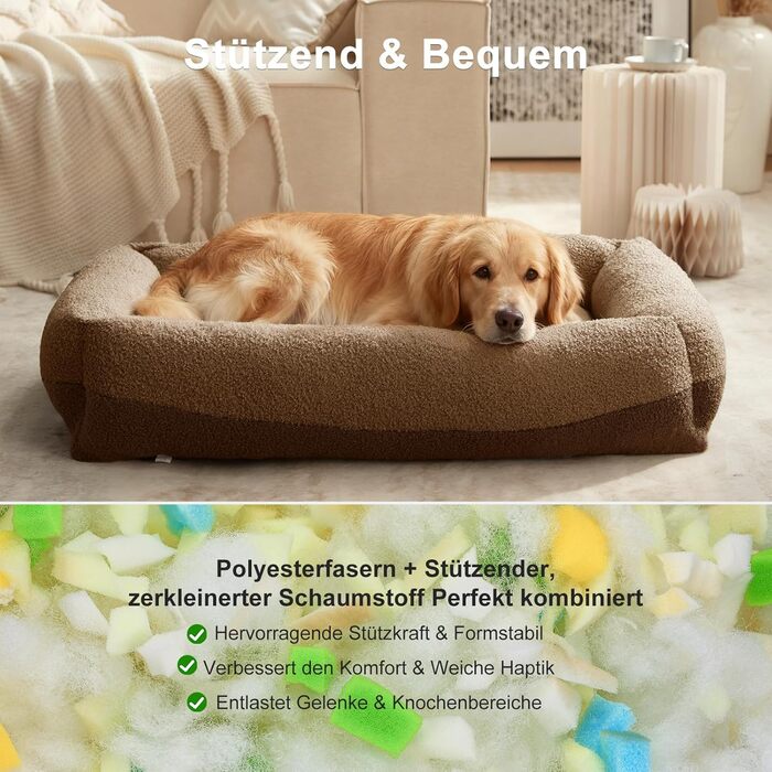 Крісло-лежанка для собак великих порід, XXL, коричневе, знімний чохол, неслизьке, з підголовником, 106x76x20 см