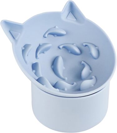 Підвищений годівниця для котів - годівниця для повільного годування, силікон, регульована висота, блакитна