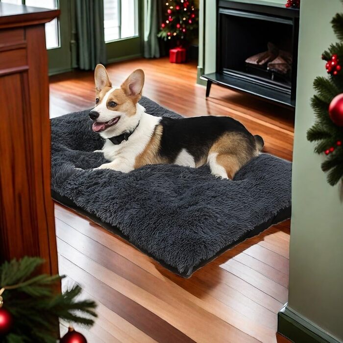 М'яке ліжко для собак великих та середніх порід, плюшеве килим для собак, потовщене покриття для собак з неслизьким дном, пухнасте ліжко для домашніх тварин, можна прати та знімає стрес (59x80 см, темно-сіро-блакитний)