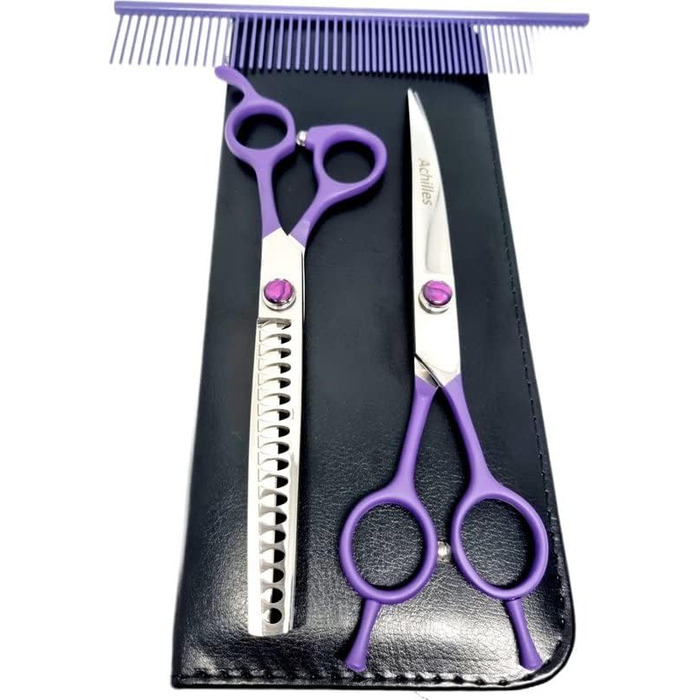 Набір ножиць для собак Achilles 7-частинний – догляд за шерстю, стрижка, Pruble & Silver 7 дюймів