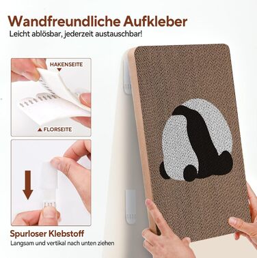 Котячий дряпак для стіни AUSCAT з коробкою, 7 шт. Картон для дряпання котів, захист стін та меблів, 37 x 24 см, дизайн Панда