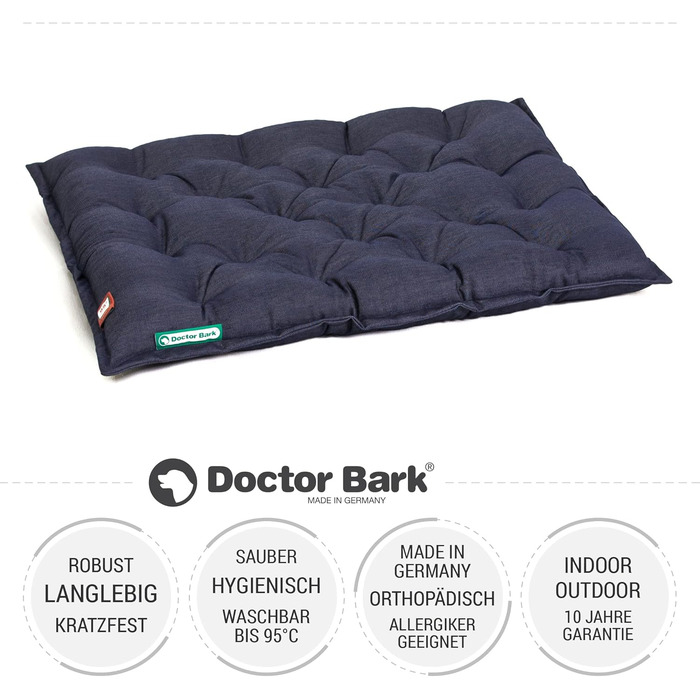 Ортопедична лежанка для собак Doctor Bark Urban (XXL, 100x80 см, Королівський блакитний) - міцна, для дому та вулиці, виготовлена в Німеччині, пральна до 95°C