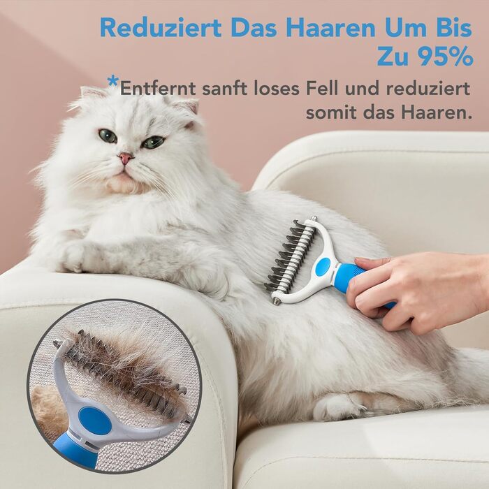 Двостороння щітка для собак та котів з довгою шерстю, видаляє підшерсток та ковтуни. Професійна щітка для грумінгу домашніх тварин (Блакитна)