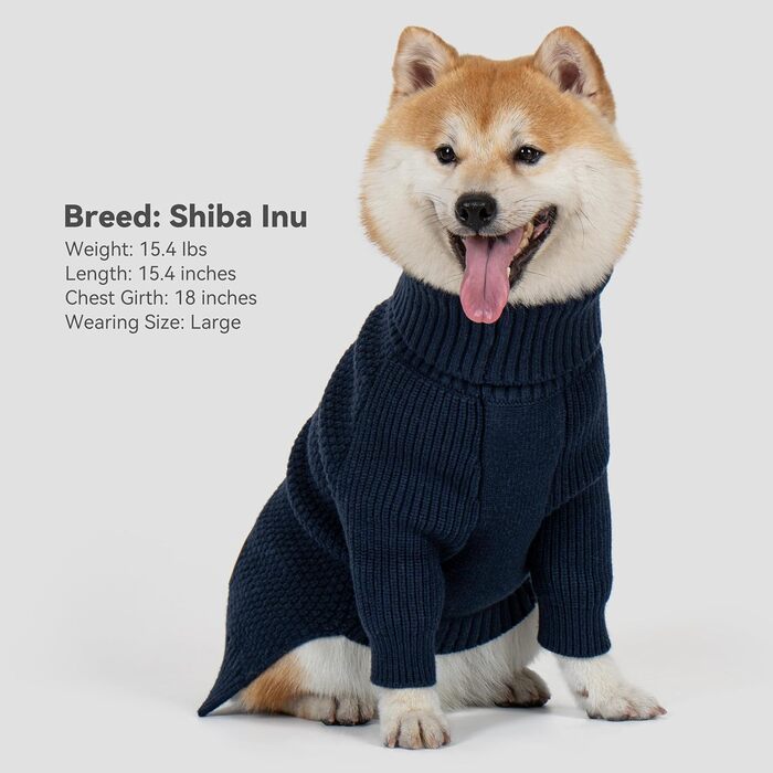 Теплий трикотажний пуловер для собак великих порід, XXL, з довгими рукавами та коміром-гетром, Marineblau (темно-синій)