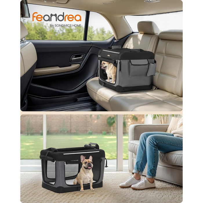 Клітка для собак Feandrea PDC016B01, 60x42x42 см, чорна, з переносною сумкою та аксесуарами