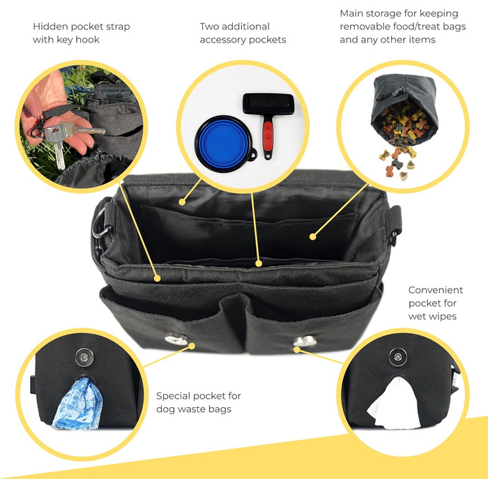 Leckerlibeutel для собак Arrivly SixWalker з магнітним закриттям: практичний фідер для тренувань, універсальна сумка для ласощів з винімною кишенєю (чорний)