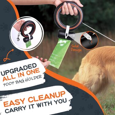 Рулетка для собак Moestar 3м, висувна, з контейнером для відходів, для малих та середніх порід (чорний/зелений, чорний/помаранчевий)