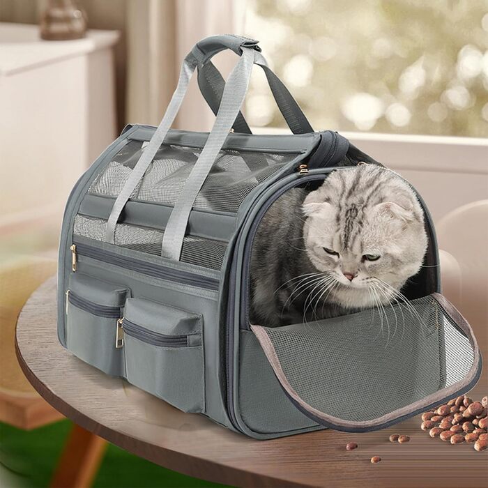 Транспортна сумка для кота/собаки до 10 кг, складана переноска для середніх та маленьких тварин, для подорожей літаком, авто, поїздом, з ремінком, переноска-сумка