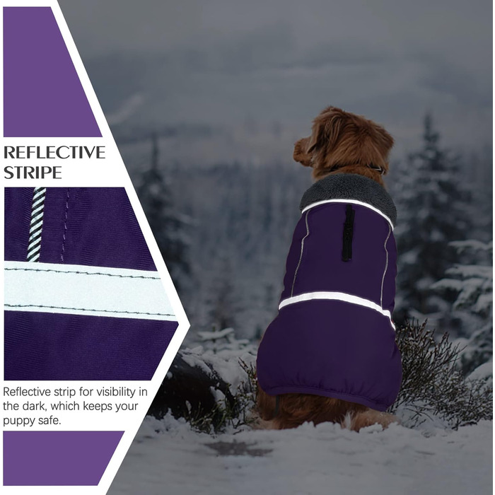 Зимовий теплий одяг для собак QBLEEV: водонепроникна куртка з флісовою підкладкою, для холодної погоди, універсальний розмір L, фіолетовий