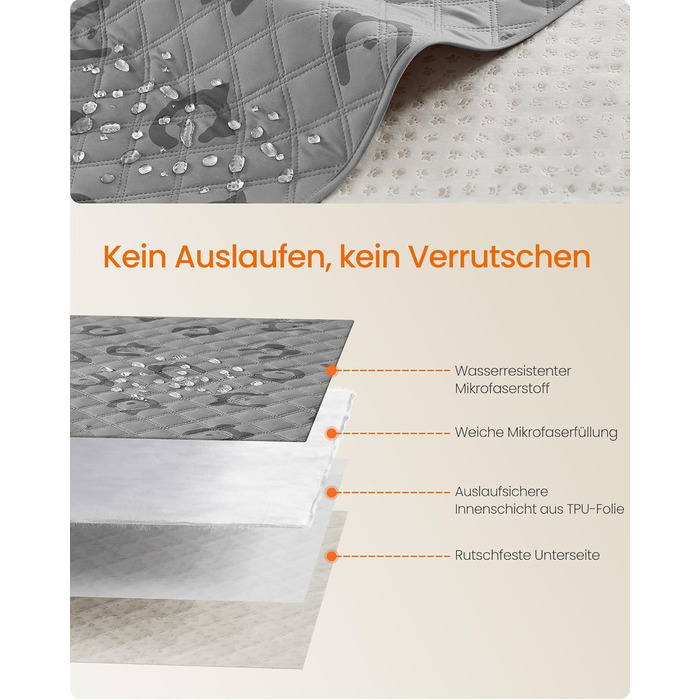 Водонепроникний килимок для собак Feandrea, 135 x 76 см, захист для авто/дивану, машинне прання, антиковзаюча підкладка, стеганий дизайн, сірий (PPB024GD01)