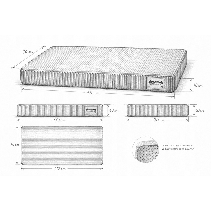Ортопедичне ліжко для собак Fimex, сіре, 70 см x 110 см