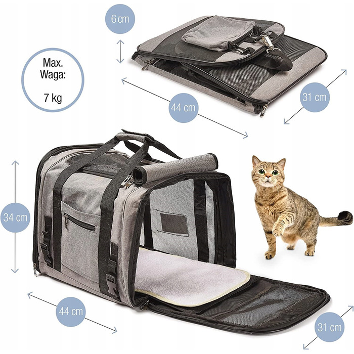 Переноска для собак Manu, сіра, розмір M (44 x 31 x 34 см)