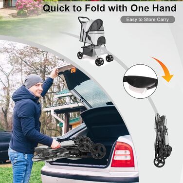 Дитяча коляска для собак та котів, універсальна, 4 колеса, швидко складається, сіра (Qellgrau)