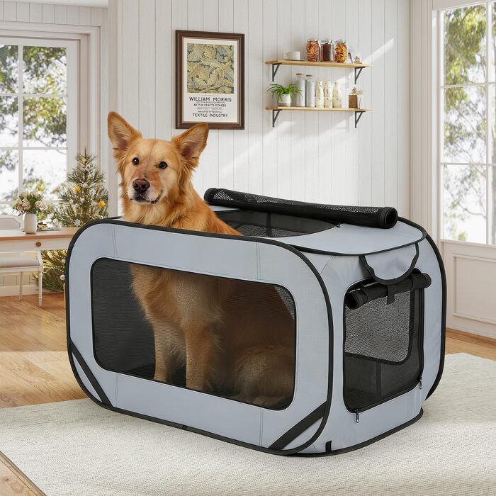 Складана переносна переносна коробка для собак і котів, 94x53x53 см, для собак і котів до 25 кг, для подорожей та дому (зелений, сірий)