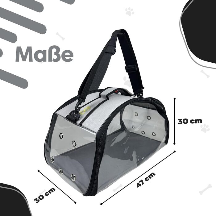 Транспортна сумка для собак та котів EVE Textile | Сумка-переноска для тварин | Дихаюча та прозора сумка | 47x30x30 см (Світло-сіра)