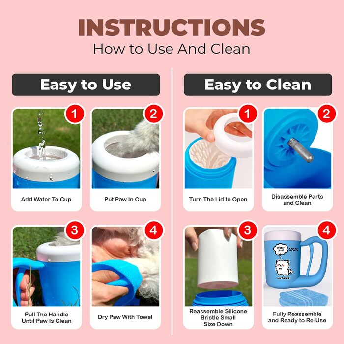 Автоматичний мийка лап для собак: для малих, середніх та великих порід, легка у використанні та чищенні (Блакитний, Medium)