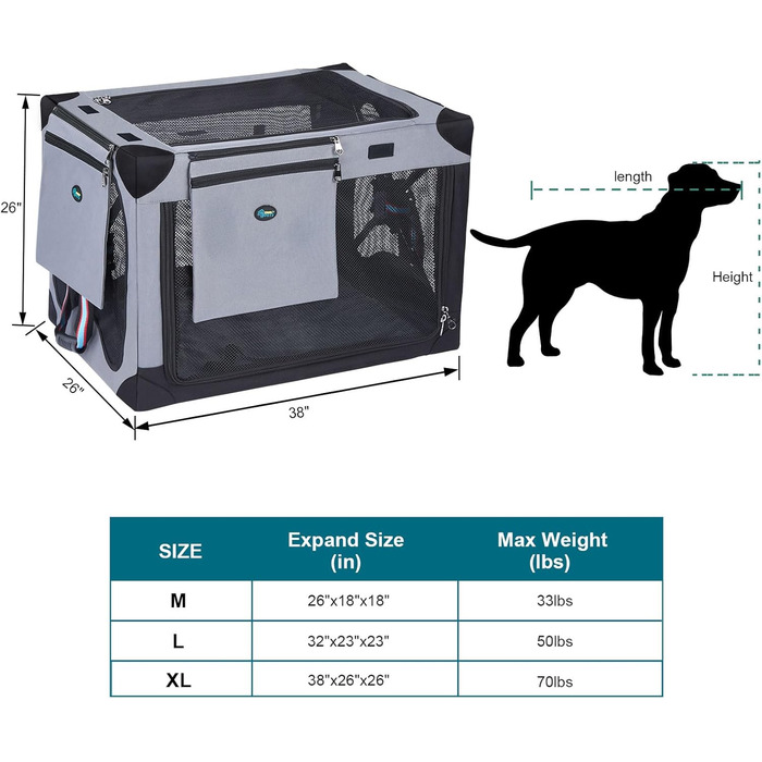 Складаний бокс для собак Ownpets XL, водонепроникний тканинний контейнер для транспортування з кишенею, 96.5x66x66 см