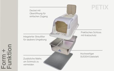 Petix закрита XXL туалет для котів з нержавіючої сталі, 61x40x44 см, легко миється, захист від протікань, для великих і кількох котів