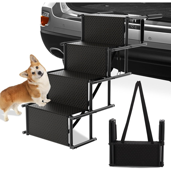 Rampe для собак HEYOUTH – 4 сходинки, до 80 кг, для авто, SUV, LKW, високі ліжка (101*75*47 см)