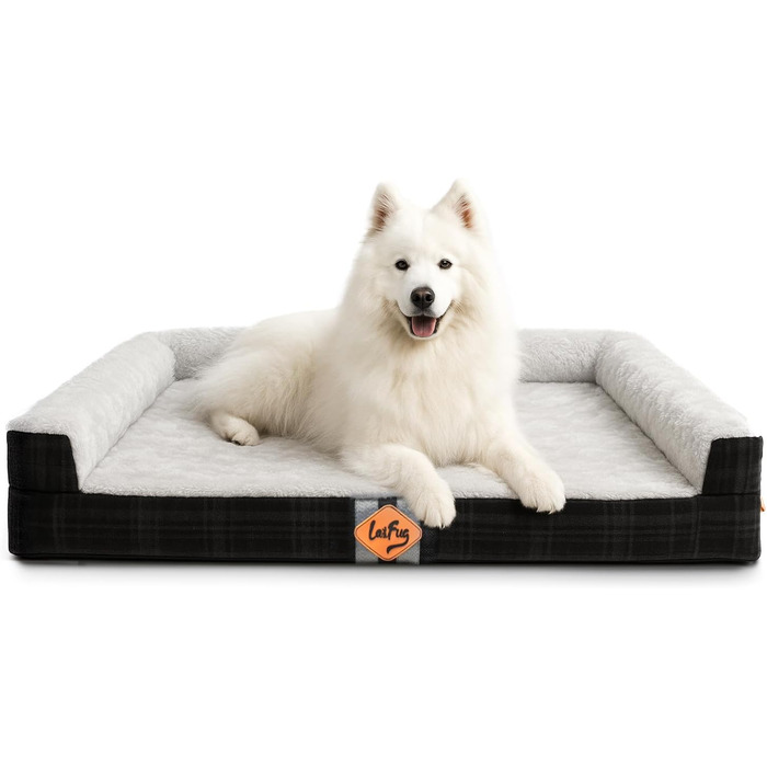 LaiFug Велике собаче ліжко, для середніх та великих собак, з ортопедичною функцією, водовідштовхувальне, знімний та пральний чохол. (271 x 201 x 19,5 см, Шкіряно-сірий)