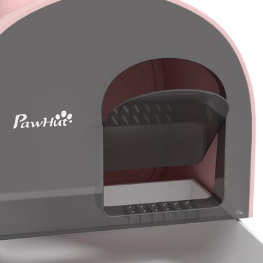 Туалет для котів PawHut з кришкою, лопаткою та килимком, висувний лоток, рожевий, для котів до 5 кг, 43x44x47 см